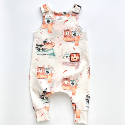 WINTER ANIMALS DUNGAREE ROMPER